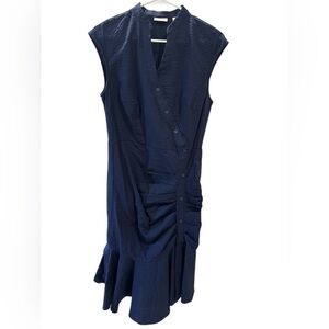 Eva Mendes x New York & Company Navy Blue Ruched Shirt Dress Size M, Pre-own EUC